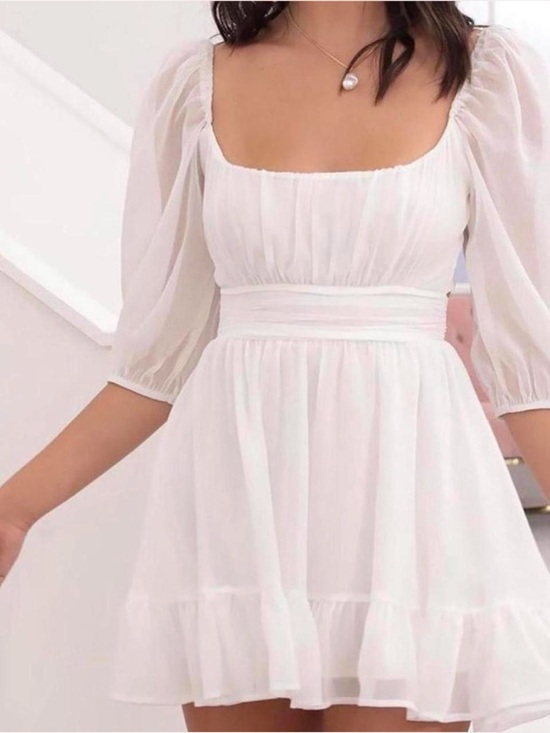 Lucy in the Sky Dresses & Skirts - Lucy in the Sky White Square-Neck Puff Sleeve Midi Dress